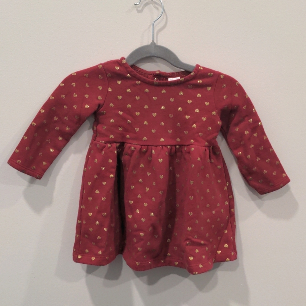 Fleece Carter's dress - red with gold hearts - Christmas, Valentine's dress